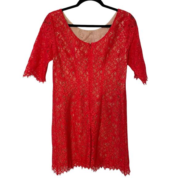Shoshanna Red Lace Overlay Sheath Cocktail Party Dress Size 6 - Picture 2 of 6